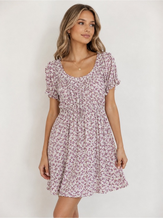 Sky and Sparrow Dresses & Skirts - Sky & Sparrow Floral Babydoll Mini Dress Cottagecore Puff Sleeve Smocked Boho